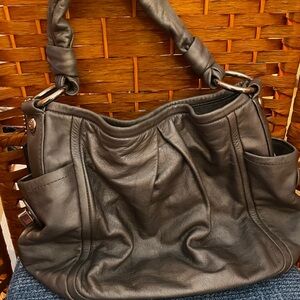 Coach Gray Leather Shoulder Bag with Slouchy Design